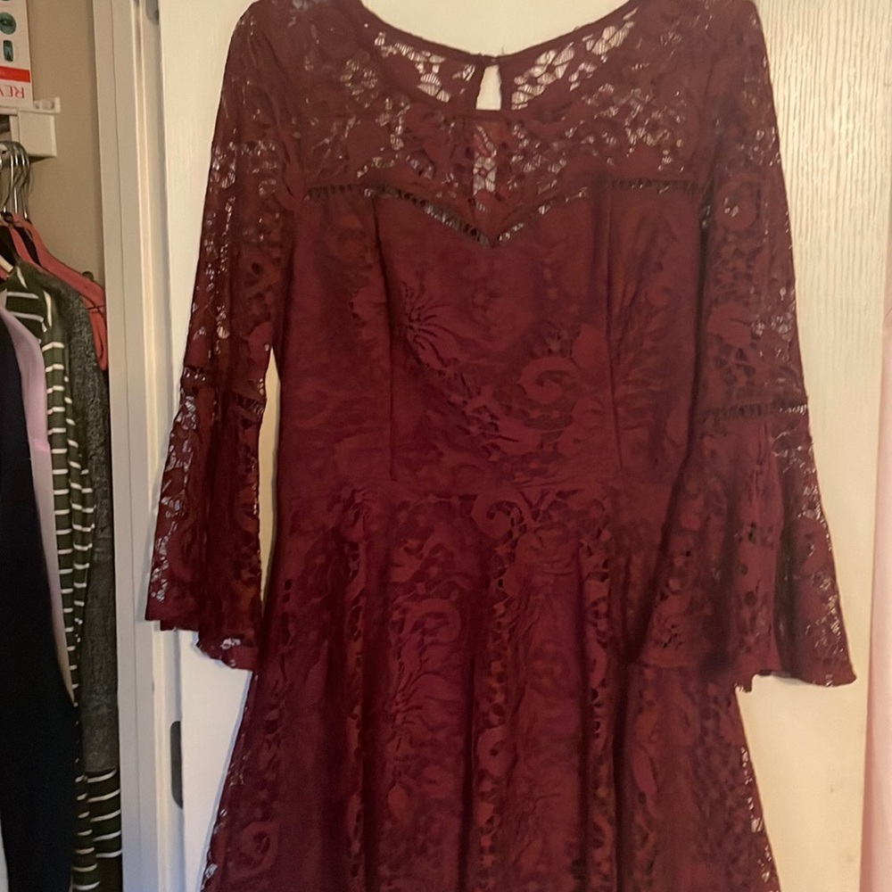 Burgundy lace dress, size J 11, formal/homecoming